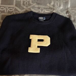 Polo by Ralph Lauren Navy Crewneck Sweater with Gold 'P' Patch
